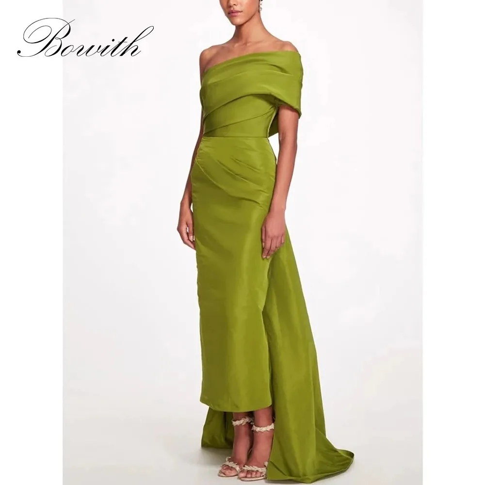 Bowith One Shoulder Sage Prom Dresses Classic Ankle-Length Straight Customized Evening Dresses