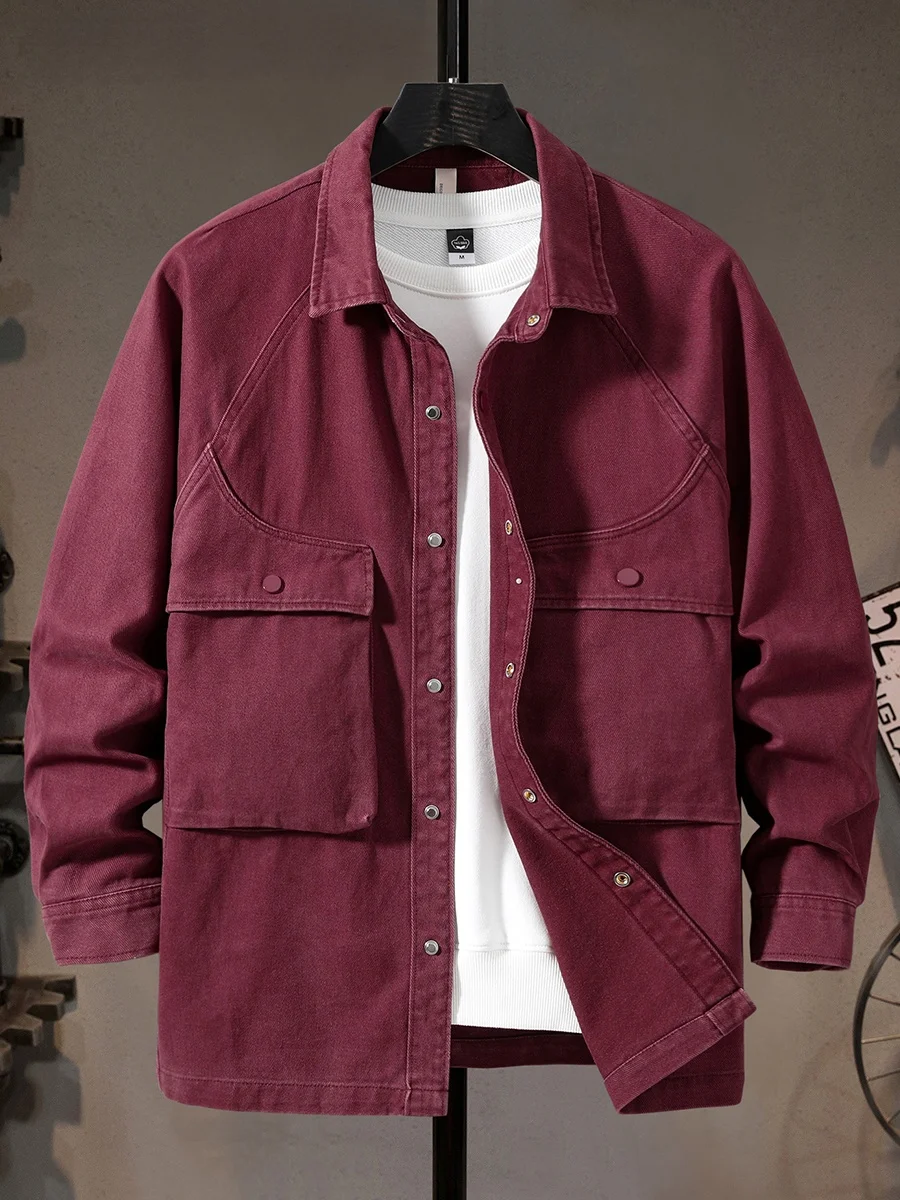 

Youth Casual Loose Fit Cotton Jaet Men's Faionable Large ket American Sle Heavyweight Workwear irt Coat