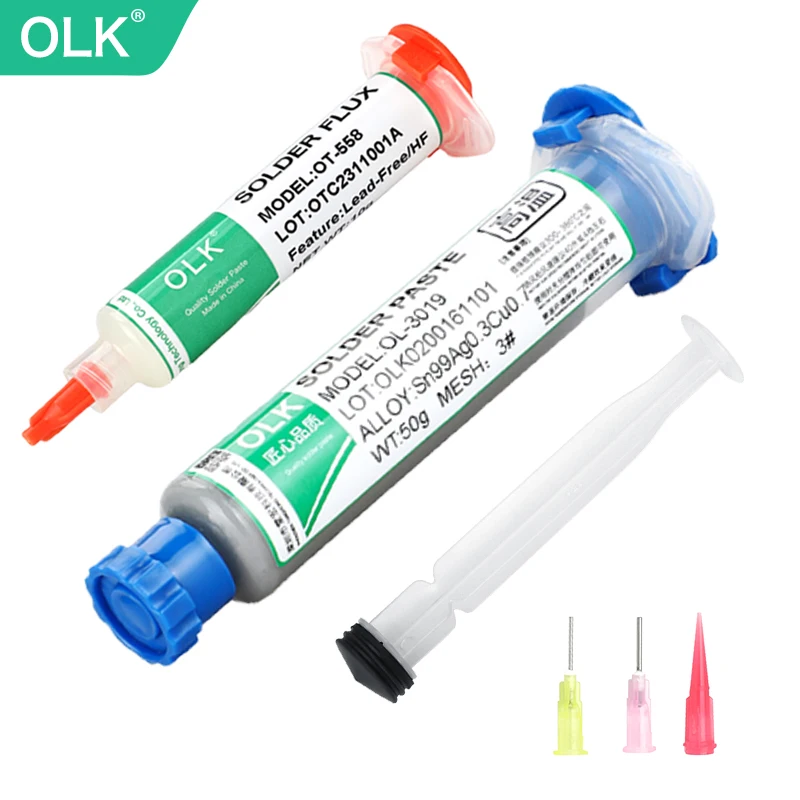 

OLK Original Lead Free High-Temperature Solder Paste Sn99 Ag0.3 Cu0.7 Needle Tube, Mobile Phone USB Socket Repair, LED Soldering