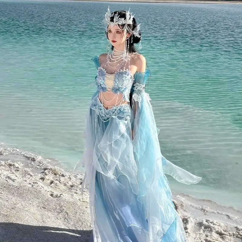 

Original Mythical Exotic Mermaid Princess Gradient Yarn Hanfu Party Role Playing Photography Performance Dress Set