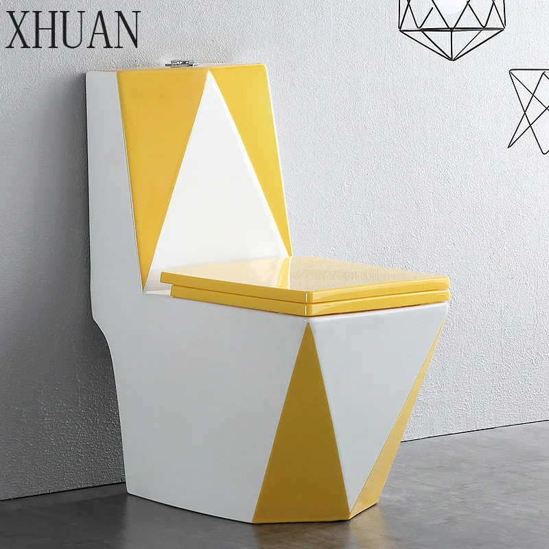 Modern Bathroom Color Diamond Shape Ceramic One Piece Toilet Floor Mounted S Trap Coloured Dual Flush Toilet