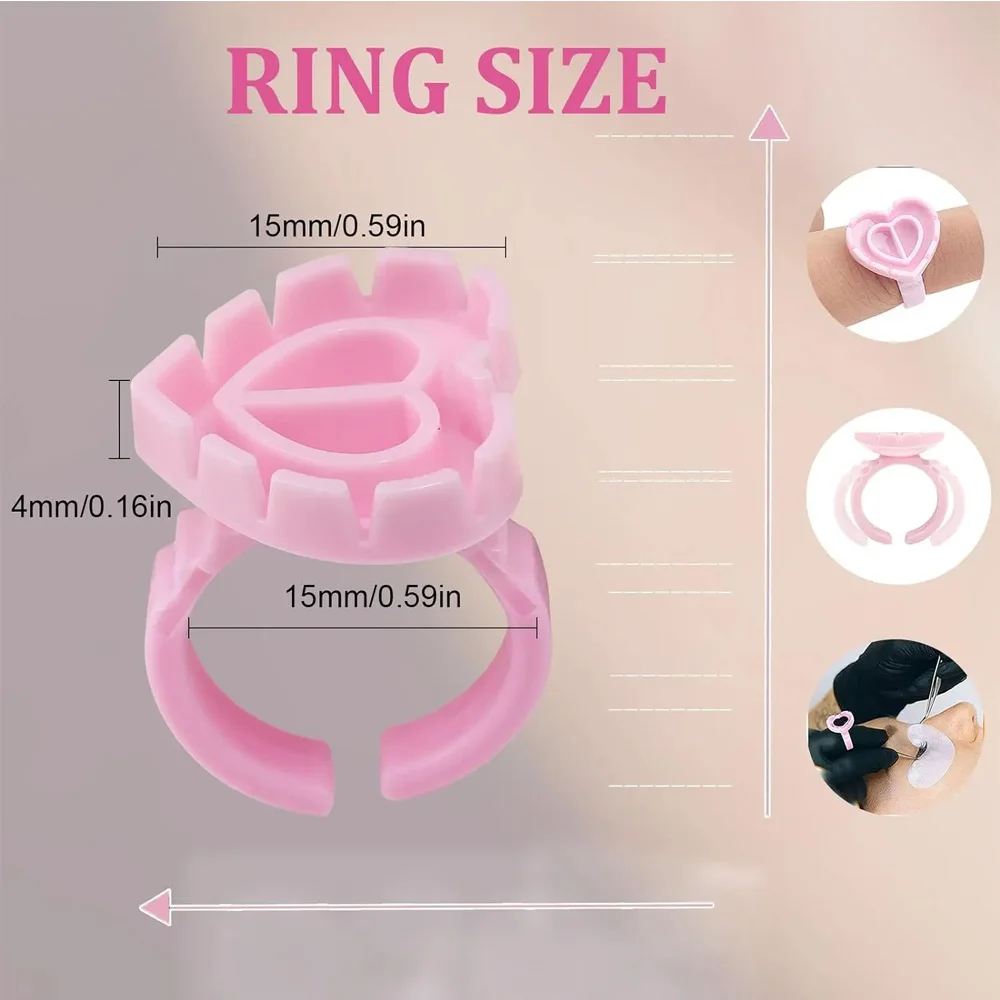100PCS Microblading Eyelash Extension Glue Ring Cups Heart-shaped Tattoo Pigment Ring Cup for Eyelash Makeup Tattoo Supplies