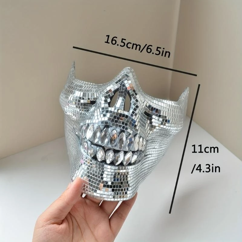 ملحق ملحق قناع نصف الوجه Crystal Skull مناسب لحفلات الهالوين والأزياء مع تصاميم ديسكو عاكسة #4