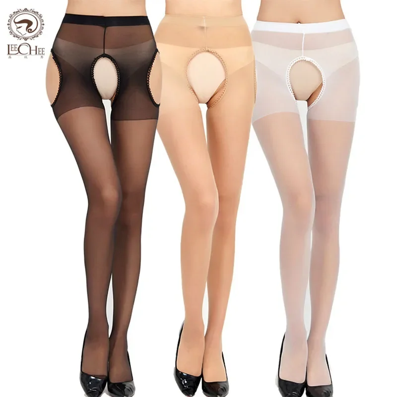 

Leechee-Women's Open Crotch Stockings, Tight Stockings, Crotchless Lingerie, Elastic Hosiery, Sexy, Four Sides