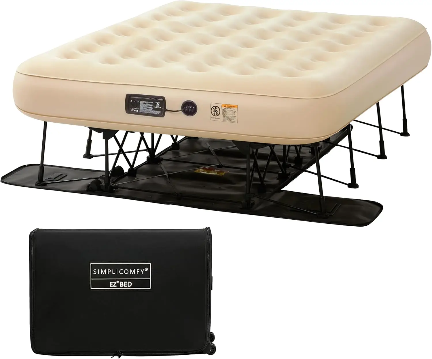 Bed Self-Inflating Air Mattress with Built-in Frame, Pump and Wheeled Case, Blow Up Inflatable Rolling Air Bed on Wheels (02.Que