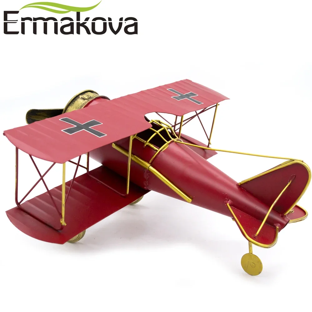 ERMAKOVA 22CM  Metal Handmade Crafts Aircraft Model Airplane Model Biplane Home Decor Furnishing Articles(Red Color)