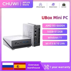 CHUWI UBox AMD R5-6600H Mini PC 6 Cores 12 Threads DDR5 16GB 512GB SSD 4.5GHz Max Frequency WiFi 6&1G LAN Desktop Computer