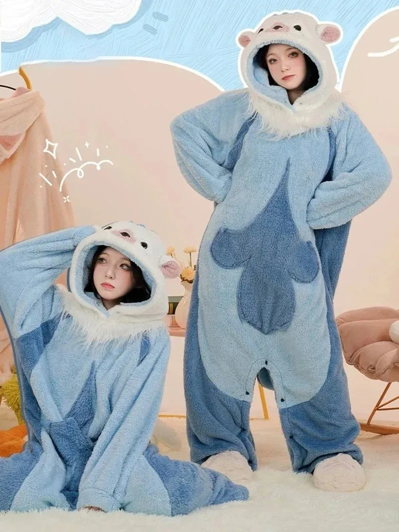 

Game Genshin Impact Fontaine Sea Otter Nightgown Cosplay Costume Lovely Soft Plush Jumpsuit Pajamas Winter Warm Hooded Nightgown