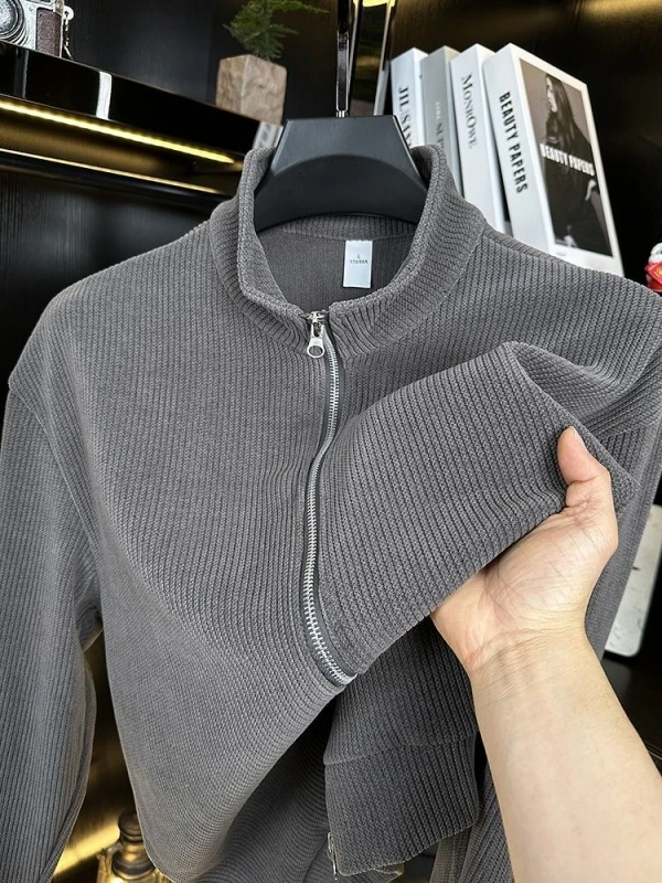 

Кардиган-свитшот на молнии с воротником-стойкой, больших размеров, 300 Pou, весна-осень, однотонный, простой дизайн