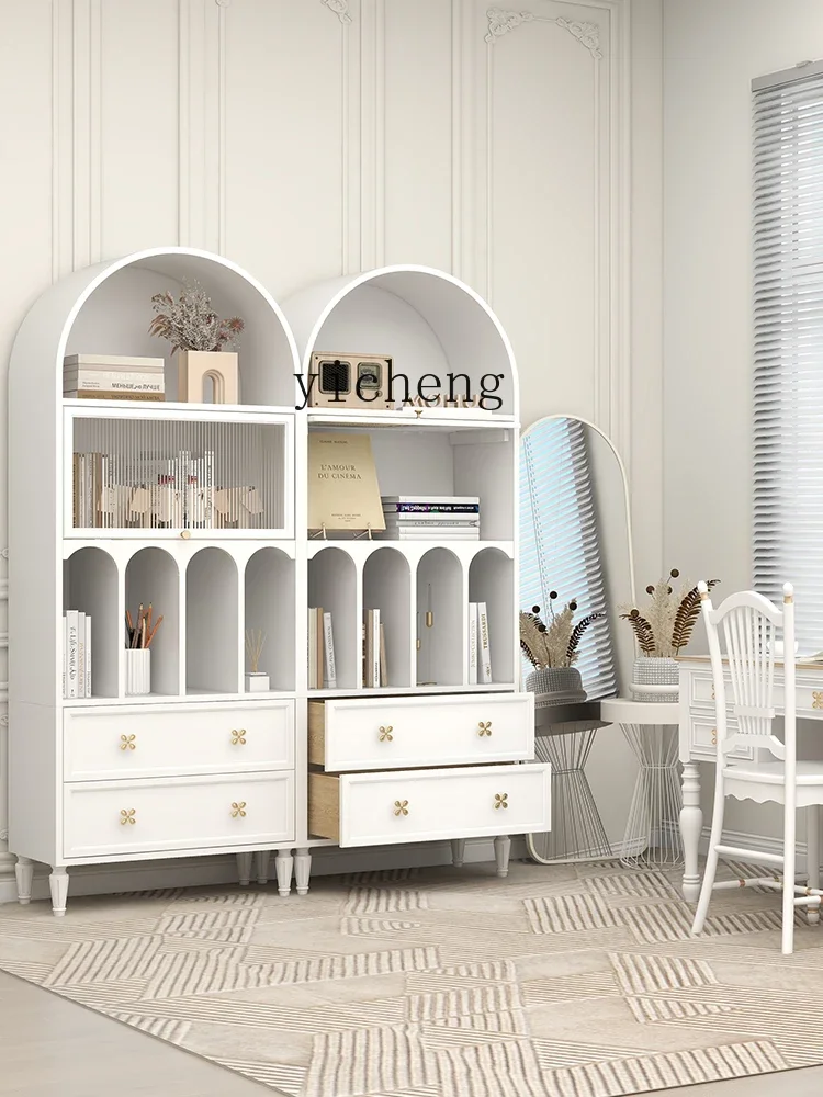 ZF white arched side cabinet floor-to-ceiling high cabinet living room dining room lattice storage bookshelf