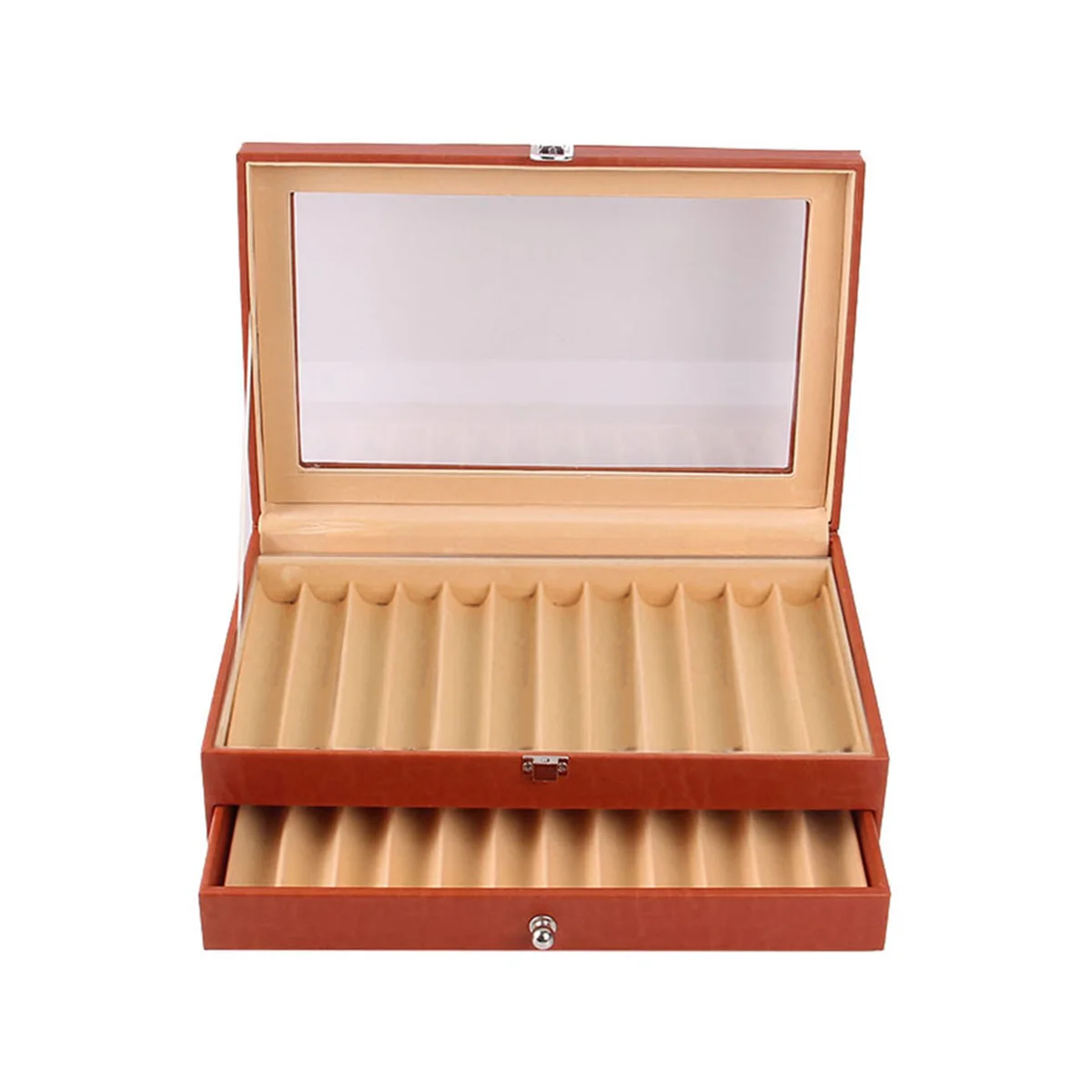 24 Slots Wooden Pen Display Storage Box Luxury 2 Layer PU Pen Case Fountain Pen-Collector Jewelry Organizer