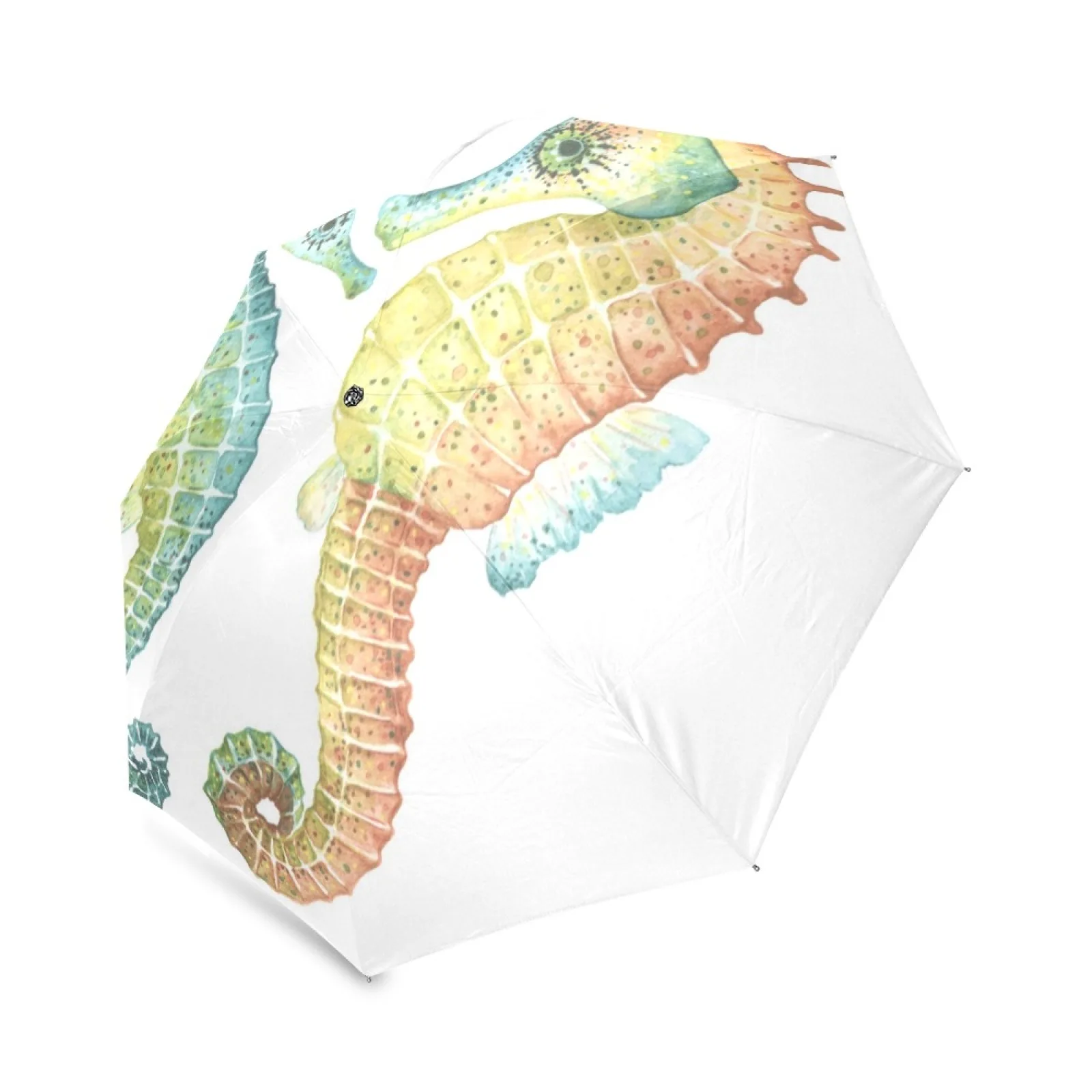 Mom And Baby Seahorses Tri Fold Umbrella Sun Rain Foldable 37.4 Inch Protection Travel Umbrella For Kids Or Lovers Gift