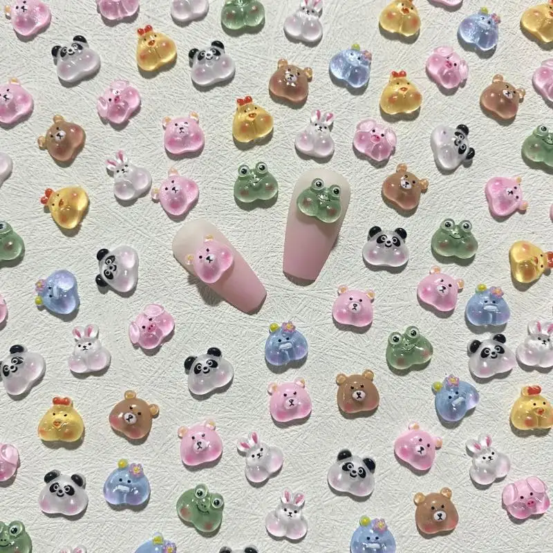 

50PCS Kawaii Cartoon Panda Bear Resin Nail Art Charms Cute Rabbit Chicken Powder Blusher Animal Nail Decoration Accessories DIY