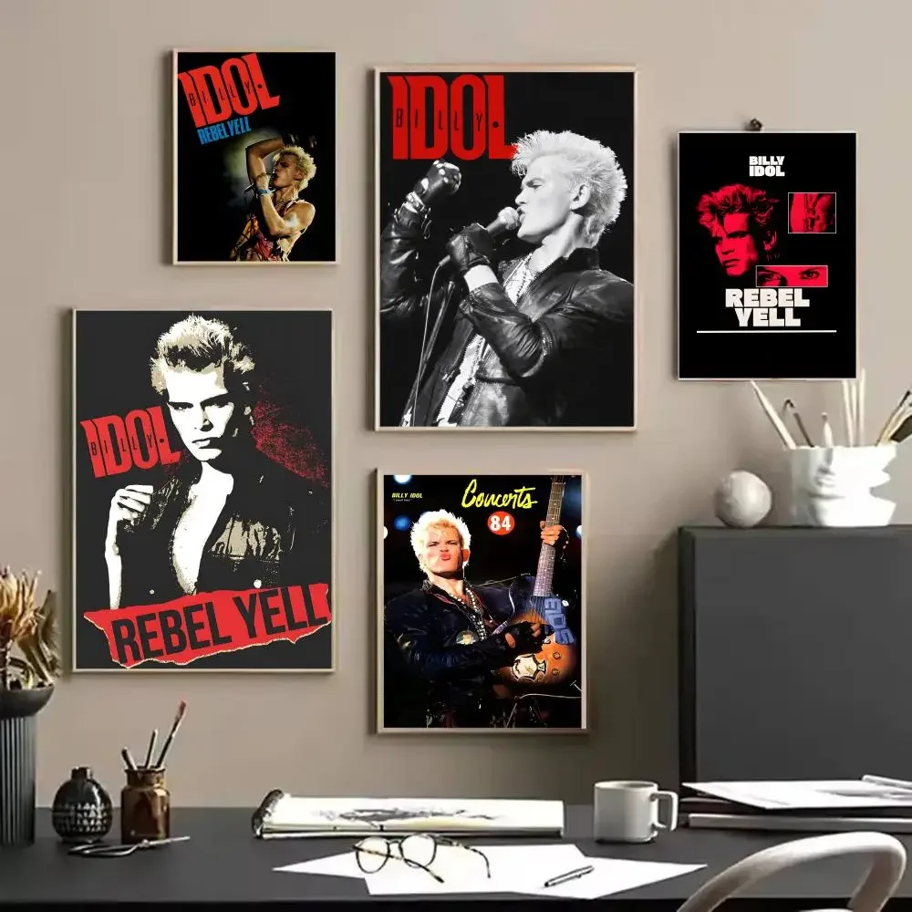 B-Billy Idol Singer Poster Stickers HD Painting Self-Adhesive Art For Bedroom Living Room Home Decor Modern Wall Decals Gift