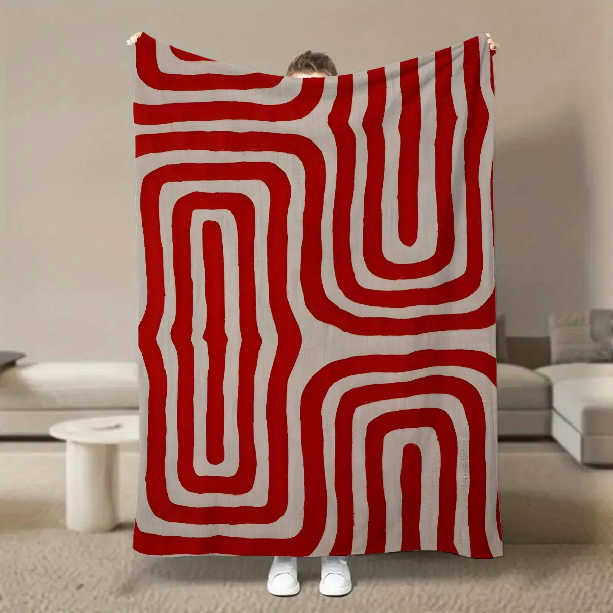 Manta de franela geométrica abstracta roja, manta suave y cálida minimalista moderna para sofá cama, viaje, Camping, decoración del hogar, regalo