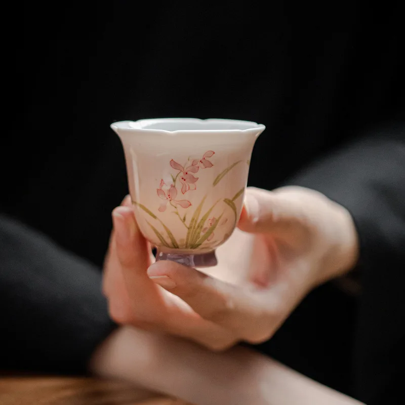 Orchid Master Cup Handmade Ceramic Flower Mouth Tea Cup Household Supplies Ming Cup Чайная чашка
