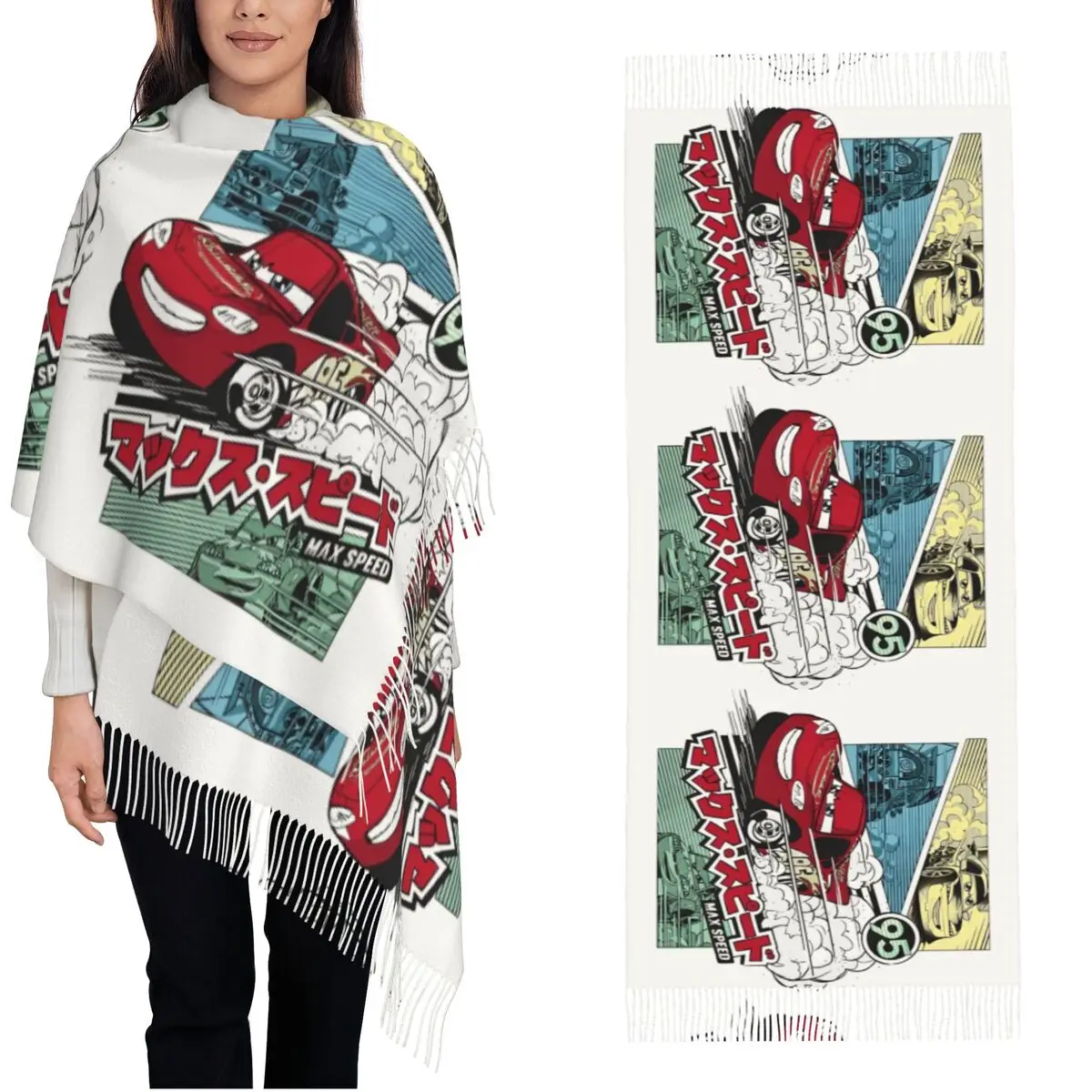 Women's Scarf with Tassel Lightning Mcqueen Cars Large Winter Warm Shawl Wrap 95 Max Speed Gifts Pashmina Scarves