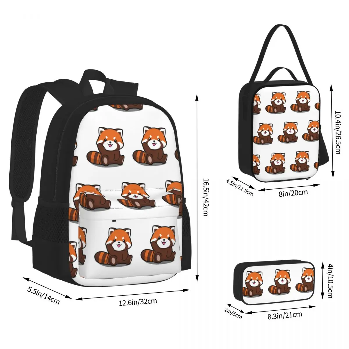 Red Panda Animal Backpacks Boys Girls Bookbag Children School Bags Kids Rucksack Lunch Bag Pen Bag Three-Piece Set