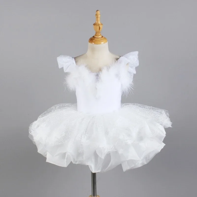 Ballerina Girls White Feather Swan Lake Dress Ballet Stage Performance Dance Costume Flying Sleeves Ballet TUTU Dress For Women