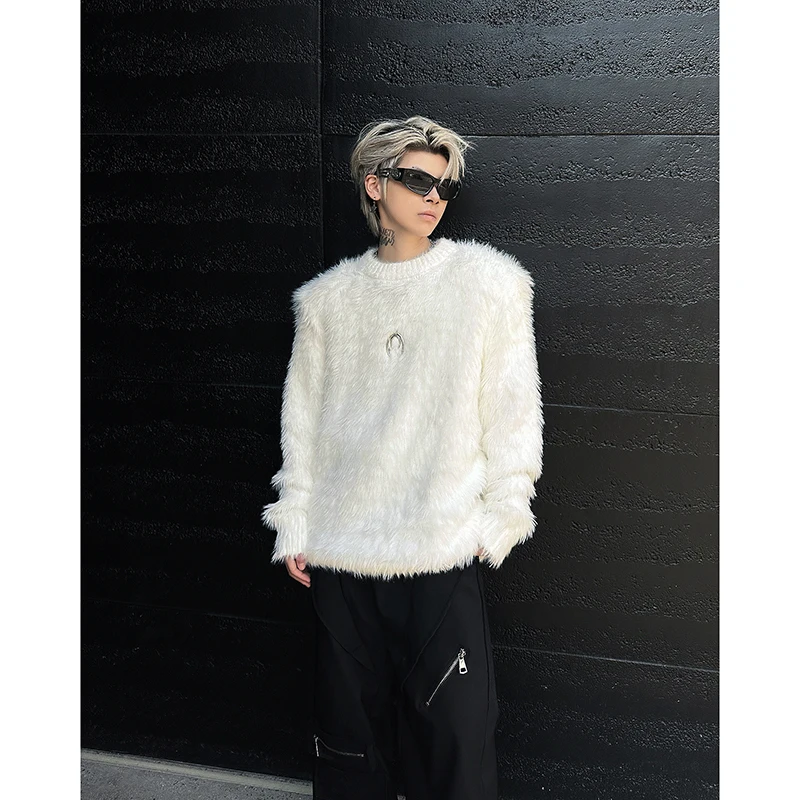 [OIMG] American Round Neck Sweater Men's Autumn And Winter Loose Casual Furry Lazy Style Pullover Knitted Top