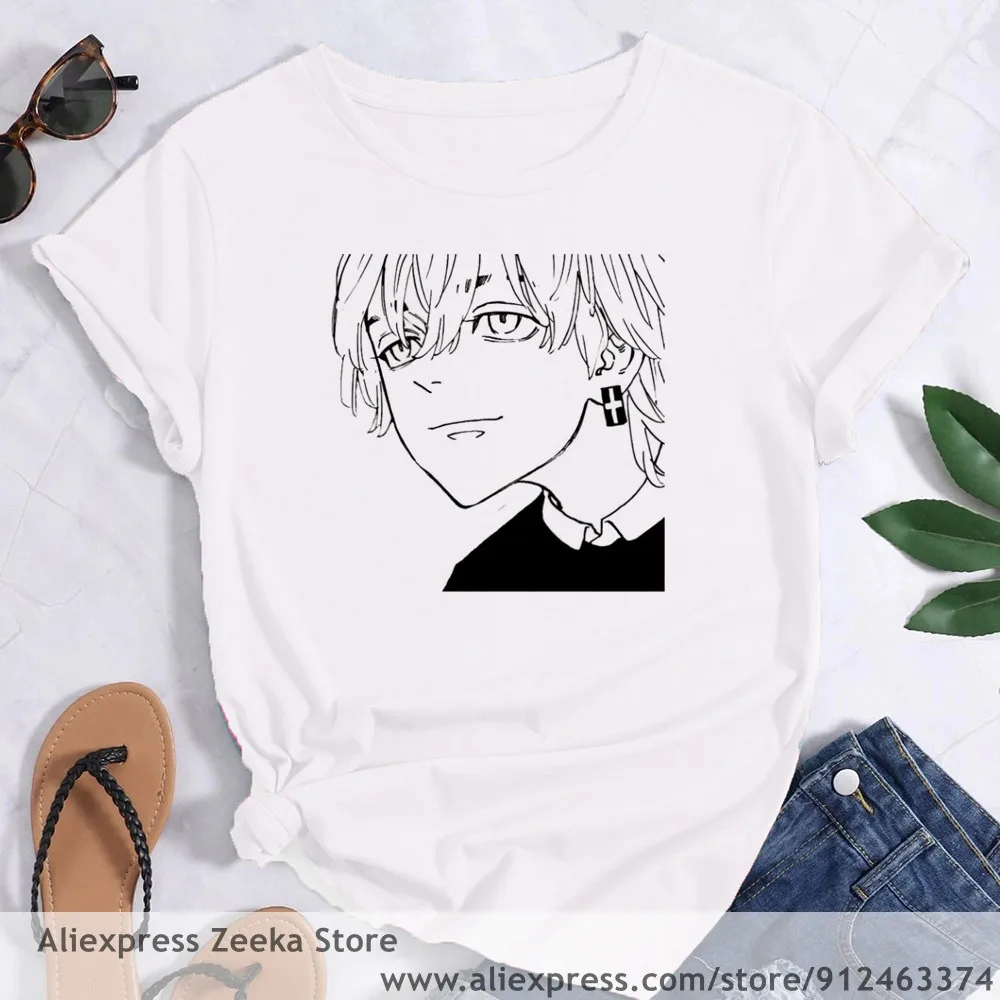 Manjiro San Anime Tokyo Revengers Kawaii Harajuku Women Funny Print Ladies T-shirt Girl  Basis O-collar White Shirt Short