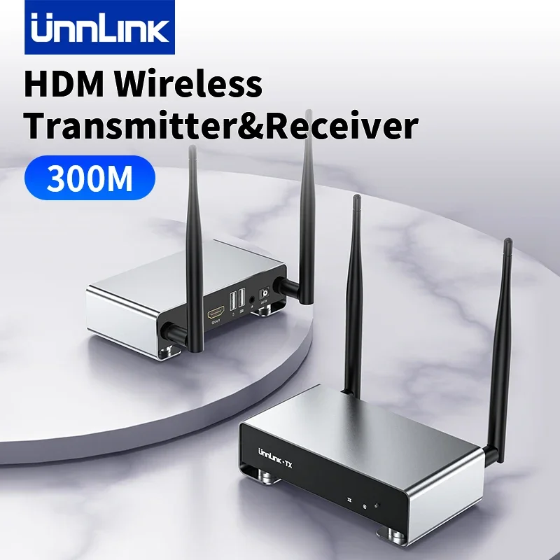 

Unnlink 300M Wireless HDMI KVM Extender Video Transmitter Receiver 1 to 8 Splitter Screen Share for Camera PC to TV Monitor