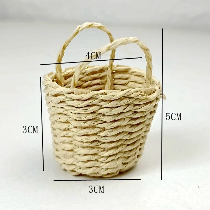 Mini Handmade Woven Basket Rattan Frame Cute Basket Dollhouse Toy Doll Miniature Decoration