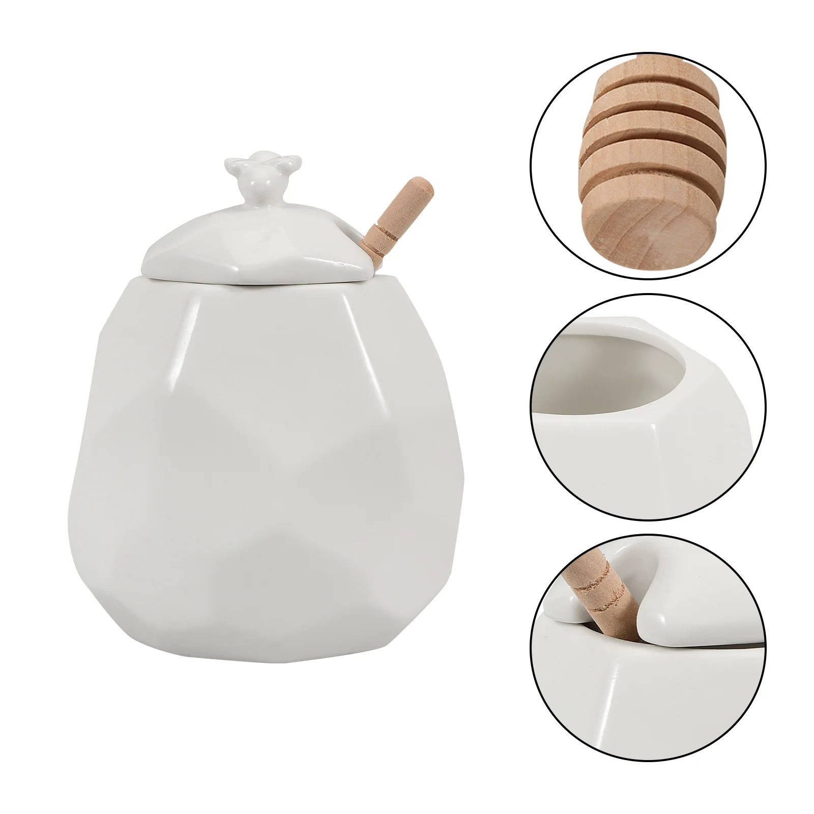

1Set Delicate Ceramic Honey Jar with Lid Simple Shaped Space Saving Design Ceramic Honey Jar Syrup Dispenser with Dipper