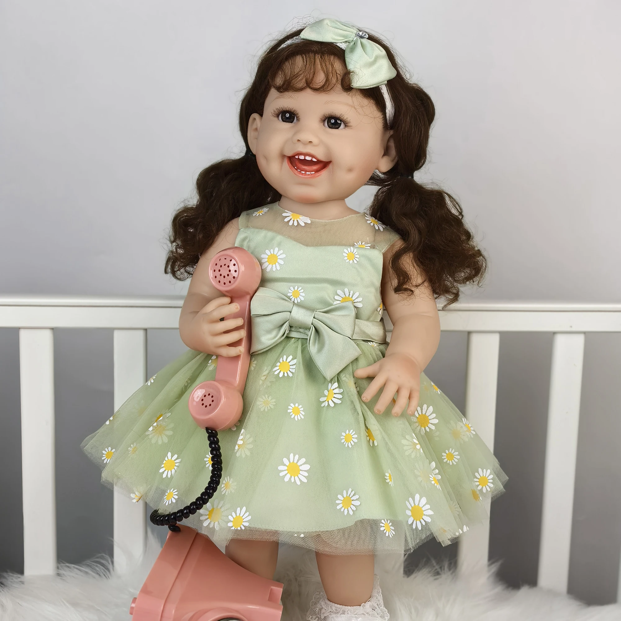 Alive Smiling 55 cm Reborn Baby Girl Doll Full Silicone Vinyl Toy Realistic Princess Bebe Reborn Dolls Easter Christmas Gifts