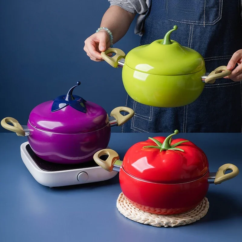 Fruit Shape Soup Pot: Non-stick Tomato Cooking Pan, Korean Double-Ear Noodle Pot, Induction Cooker & Gas General, Easy-Handle