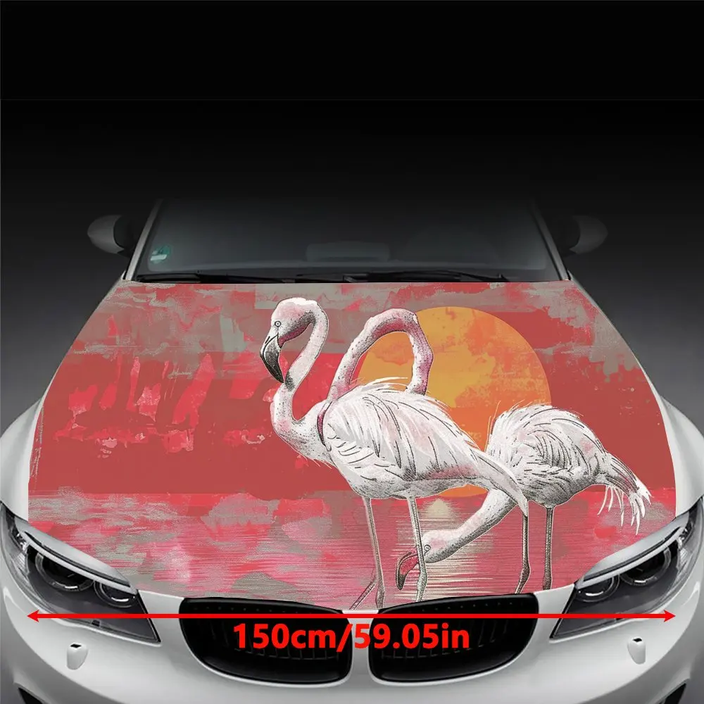 Painted Animal White Flamingo Print Car Hood Wrap Color Vinyl Sticker Truck Graphic Bonnet DIY Auto Accessories Decoration Decal