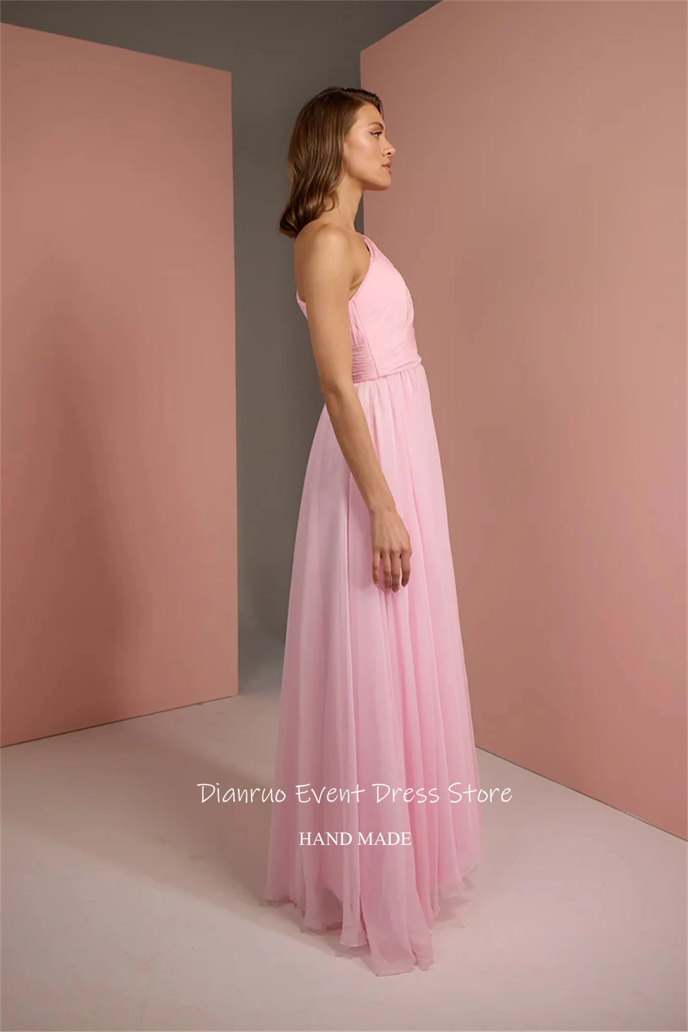 فساتين سهرة Dianruo رشيقة على شكل حرف A مكشكشة أنيقة من الشيفون رداء حفلات بكتف واحد فيستدوس دي فييستا أنيقة مخصصة