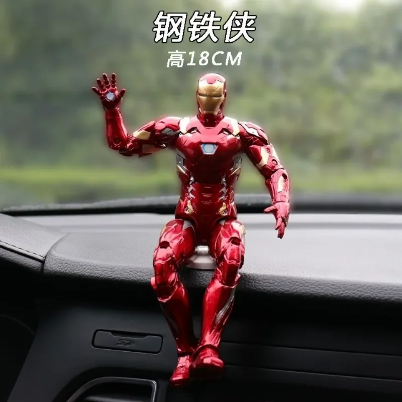 Marvel The Avengers Iron Man Captain America Spiderman Black Panther Car Decorations Creative Anime Character Model Ornaments