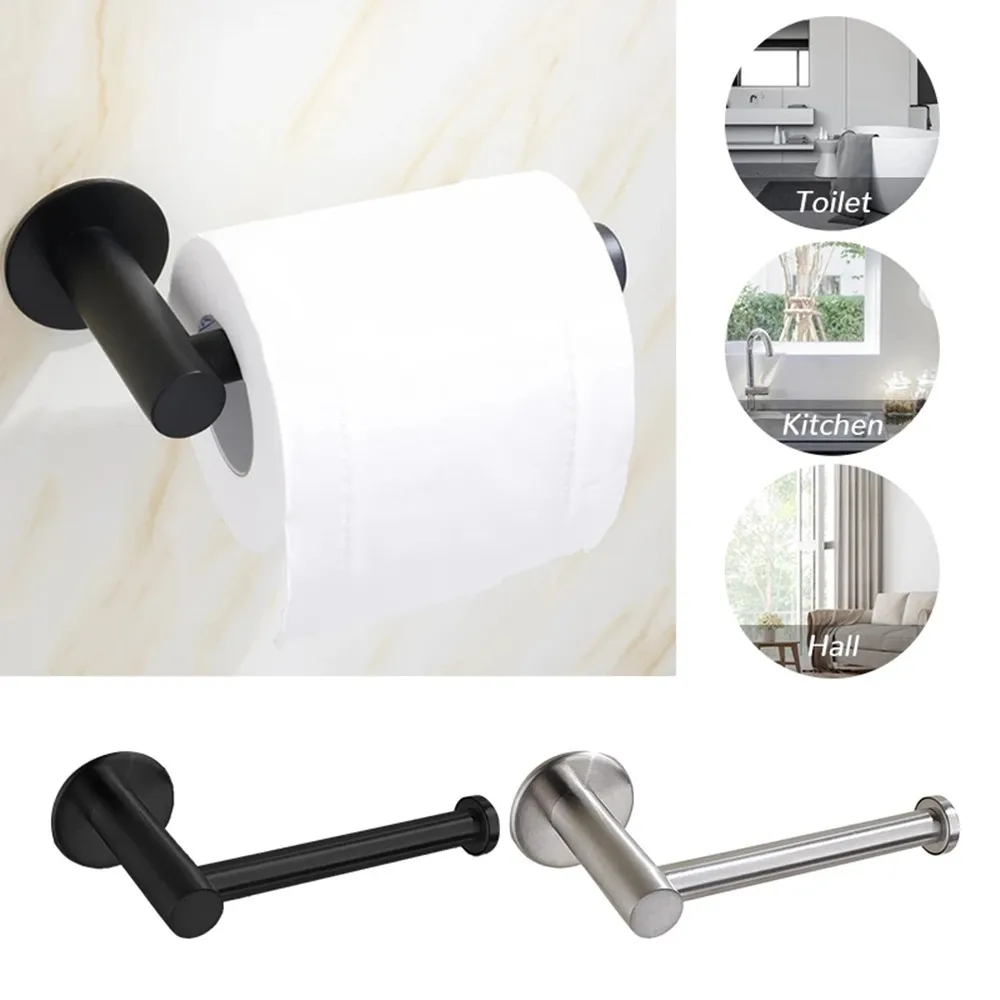 Self-Adhesive Bathroom Accessory Set Wall-mounted Towel Bar Toilet Paper Rack Stainless Steel Matte Black Bathroom Hardware Set