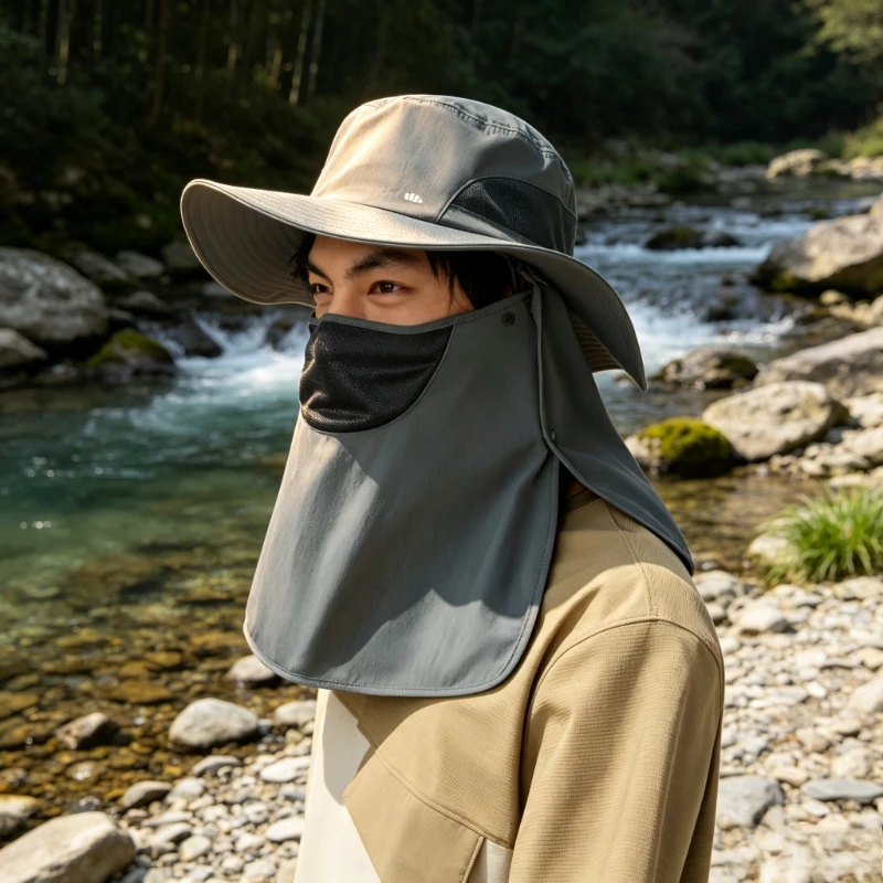 Fishing Sun Hat Full Face Mask Wide Brim Breathable Lightweight Bucket Hat for Men Women Beach Camping UV Protection 낚시 모자