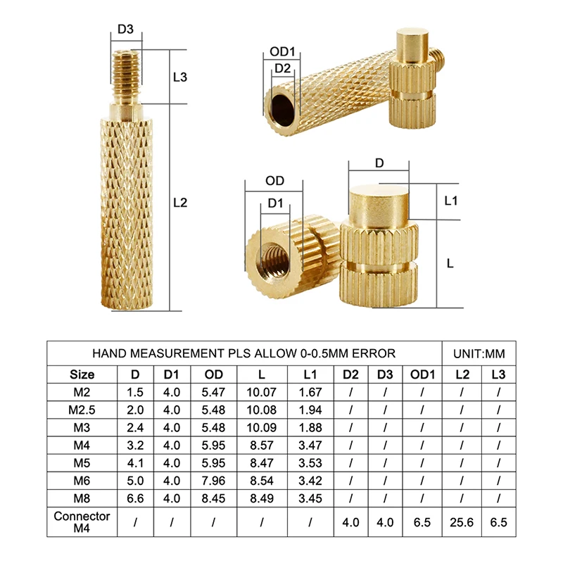Brass Insert Nut Plastic 3D Printer Soldering Iron Heat Threaded Knurl Insert Component Double Twill Injection Molding Nut M2-M8