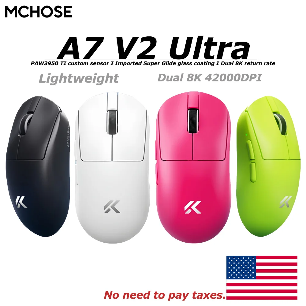 MCHOSE A7 V2 Ultra Gaming Mouse PAW3950 TI Sensor Dual 8000H