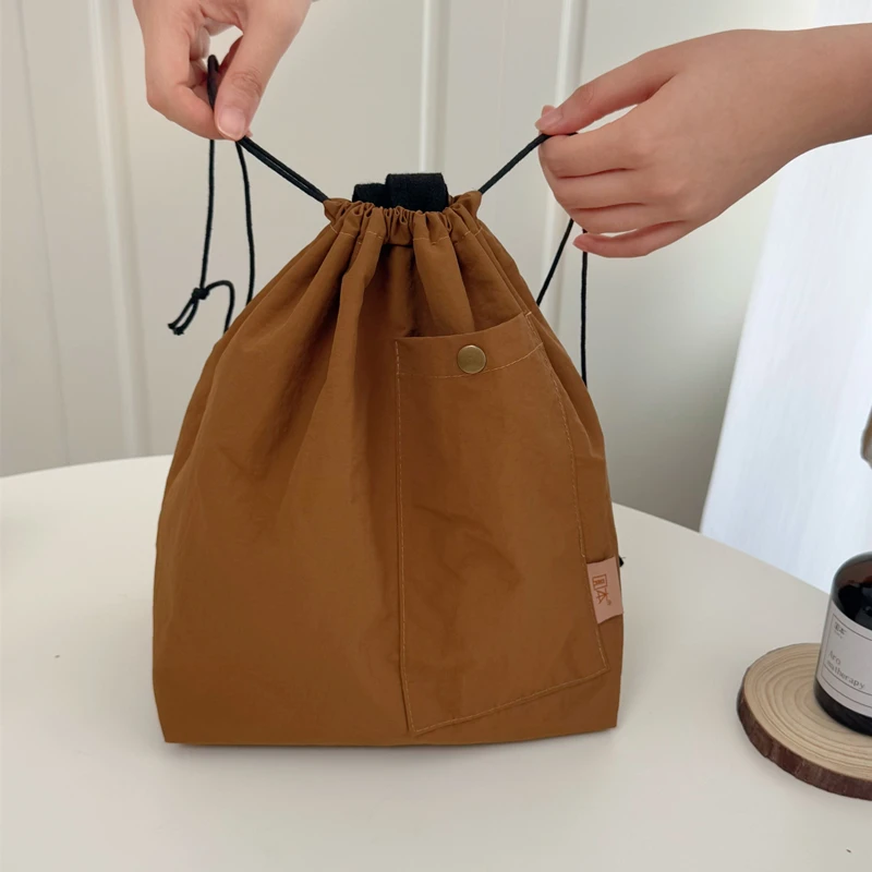 

Korean style cotton canvas lunch bag large size solid color drawstring portable heat insulation picnic storage lunch bag