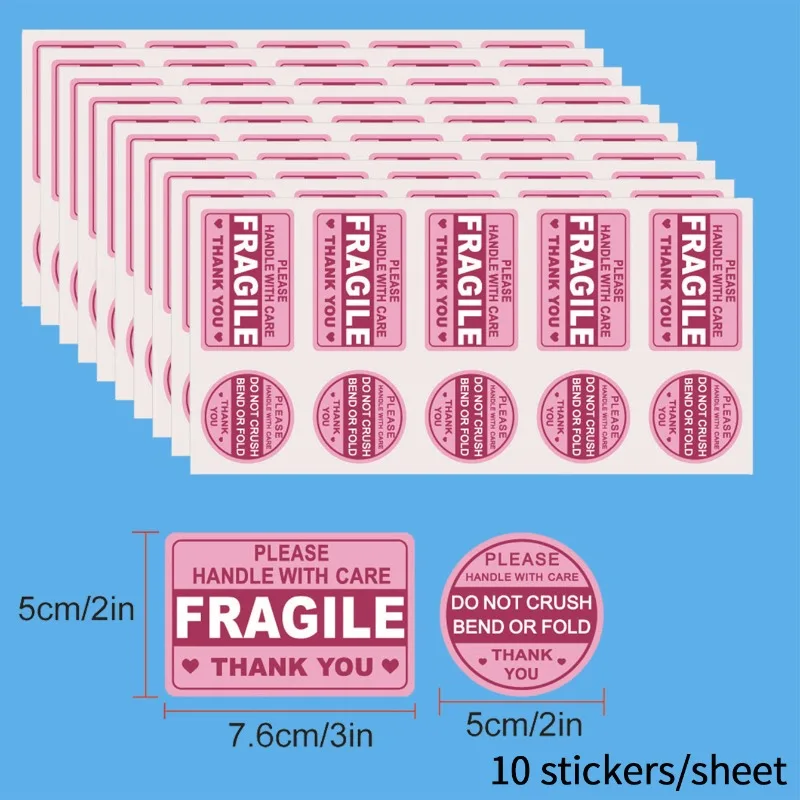 10 sheets Fragile Stickers Don Not Crush Handle with Care 5cm*7.6cm Shipping Label Packaging Remind Labels Thank You sticker