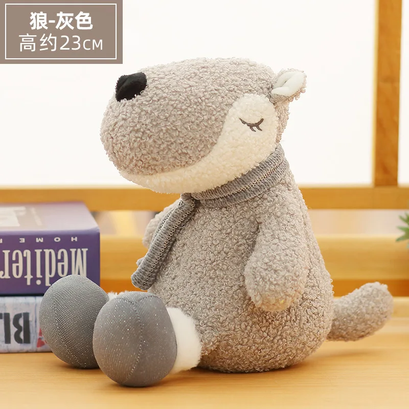 

23cm Cute gray wolf stuffed animal plush toy curly wolf doll unicorn plush toy sitting posture little wolf