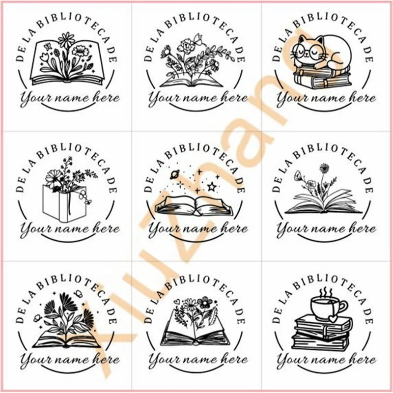 Sello de Libro Personalizado con Ex Libris en Español - Sello de Tinta Personalizado para Biblioteca, Sello Autoentintable de 'De La Biblioteca De Libro De Espanol'