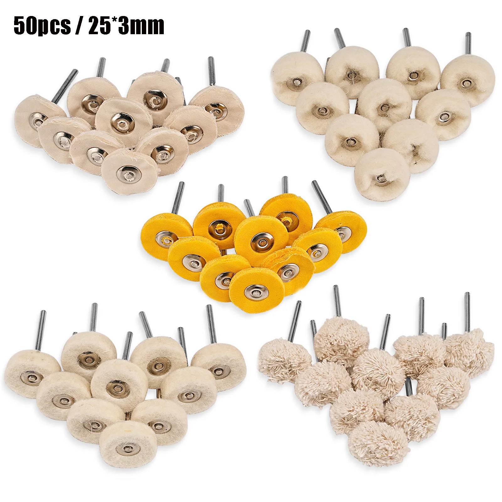 50pc25mm Wool Felt Polishing Wheel Brush Mini Soft Cotton Abrasive Tool for Grinder Metal Gemstone Jewelry Polishing Rotary Tool