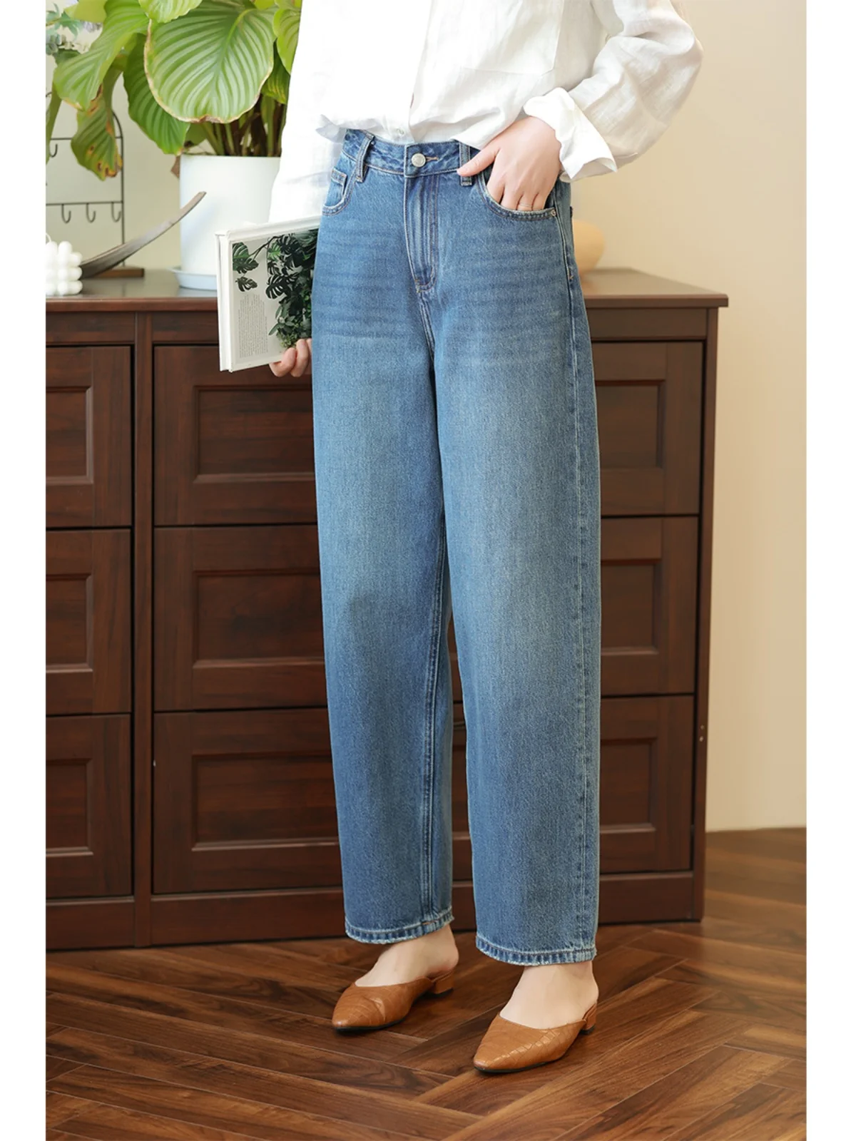 

High Waist Loose Fit Straight Leg Jeans Women's Denim Trousers Summer New Style Casual Washed Cotton Tapered Pants