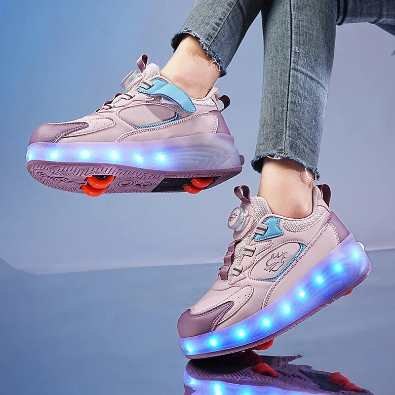 กระพริบ Roller Sneaker รองเท้าสเก็ตในร่มกลางแจ้งที่ถอดออกได้เด็กรองเท้าสเก็ต Breathable เด็กชายและเด็กหญิงแฟชั่นรองเท้าบิน