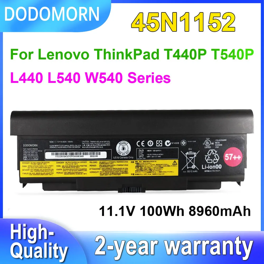 

DODOMORN For Lenovo ThinkPad T440P T540P W540 L540 L440 45N1153 45N1152 45N1151 45N1145 45N1149 45N1150 100Wh 11.1V 8960mAh 57++