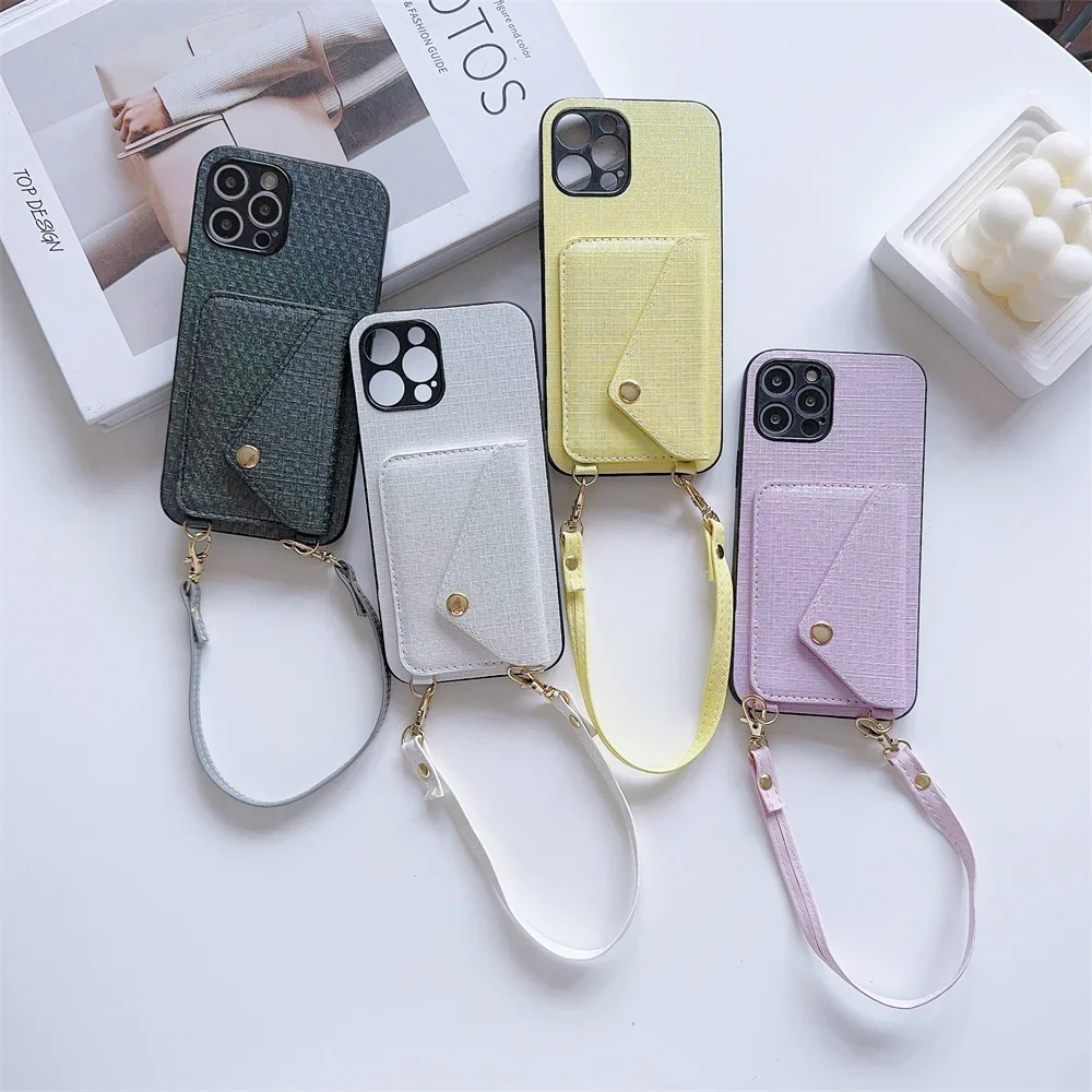 Crossboby Wrist Strap With Card Holder Phone Case For Iphone 15 14 11 Pro Max 13 12 Mini Xr Xs X Max 8 7 Plus Pu Leather Cover F