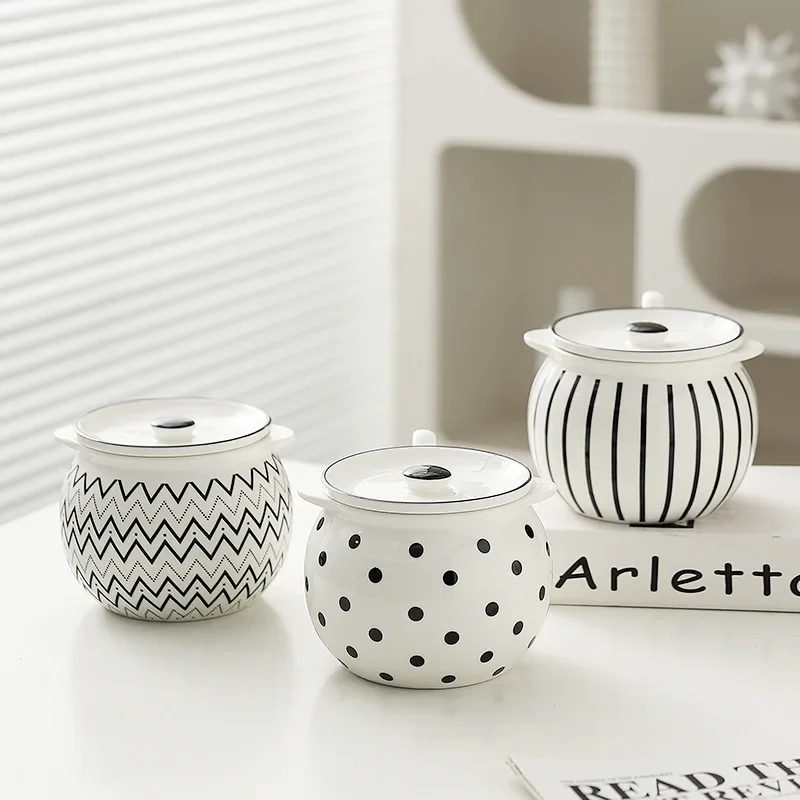 Japanese Striped Ceramic Lard Jar 1.4L Large Capacity Porcelain Spice Jar High Temperature Resistant Oil Bottle Kitchen Supplies