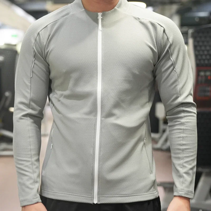 Men New Fitness Jacket Zip Cardigan Stretch Breathable Outdoor Golf Top Gym Jogging Sports Long Sleeve Muscle Fit Shirt Costume