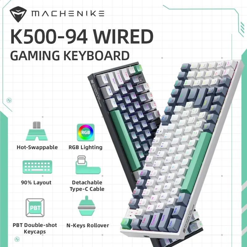 MACHENIKE K500 기계식 키보드 유선 게임용 키보드 K500-B94 핫 스왑 가능 94 키 90% 레이아웃 PC 노트북 용 RGB 백라이트