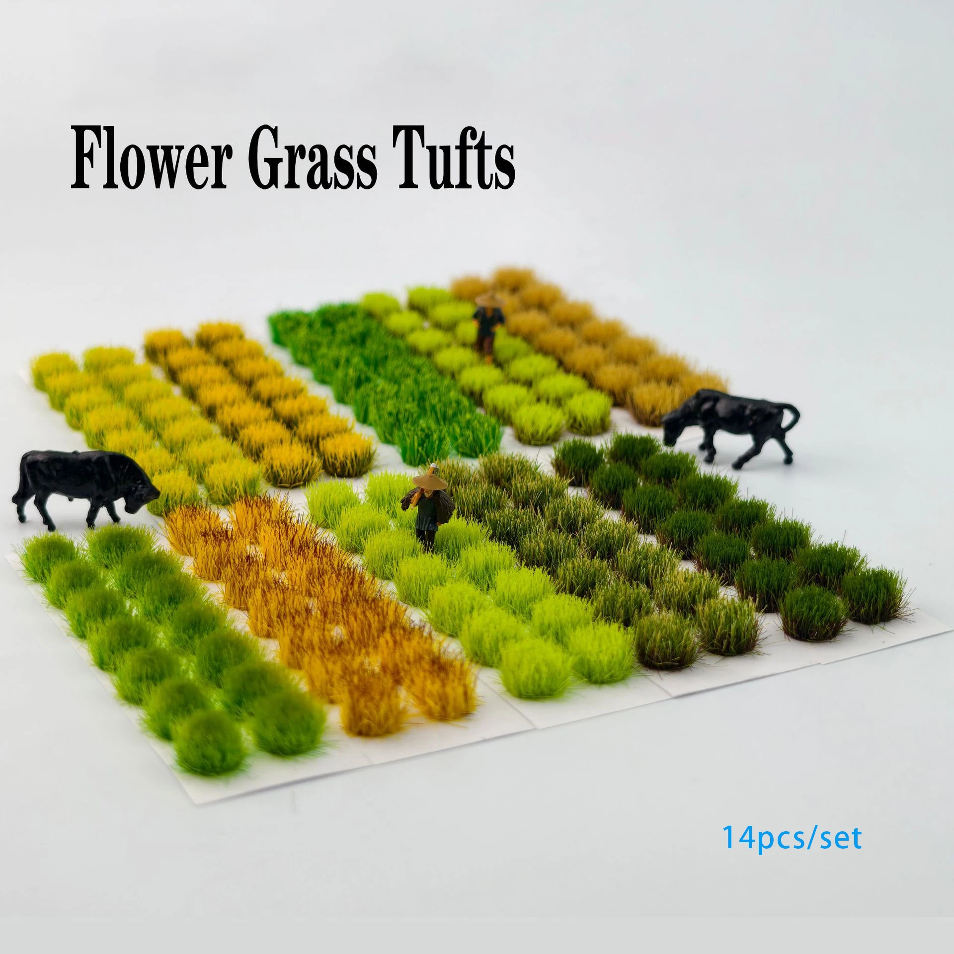 14 peças de grama artificial em miniatura flor tufo 8mm plantas de simulação para layout de trem ferroviário ho n/jogo de guerra/fabricação de modelo diy/iorama